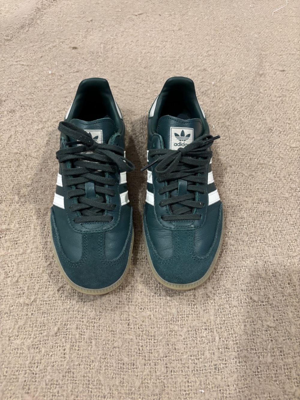 adidas Men’s Dark Green Leather & Suede Sneakers with White Stripes